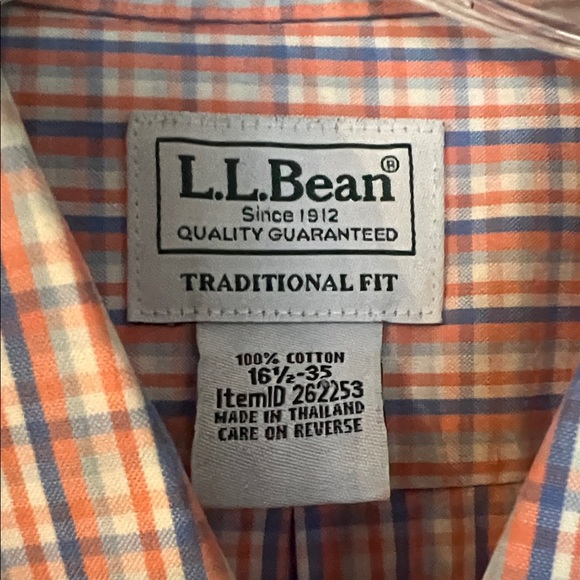 L.L. Bean Men's Orange and Blue Checkered Button Down Shirt - Picture 2 of 3
